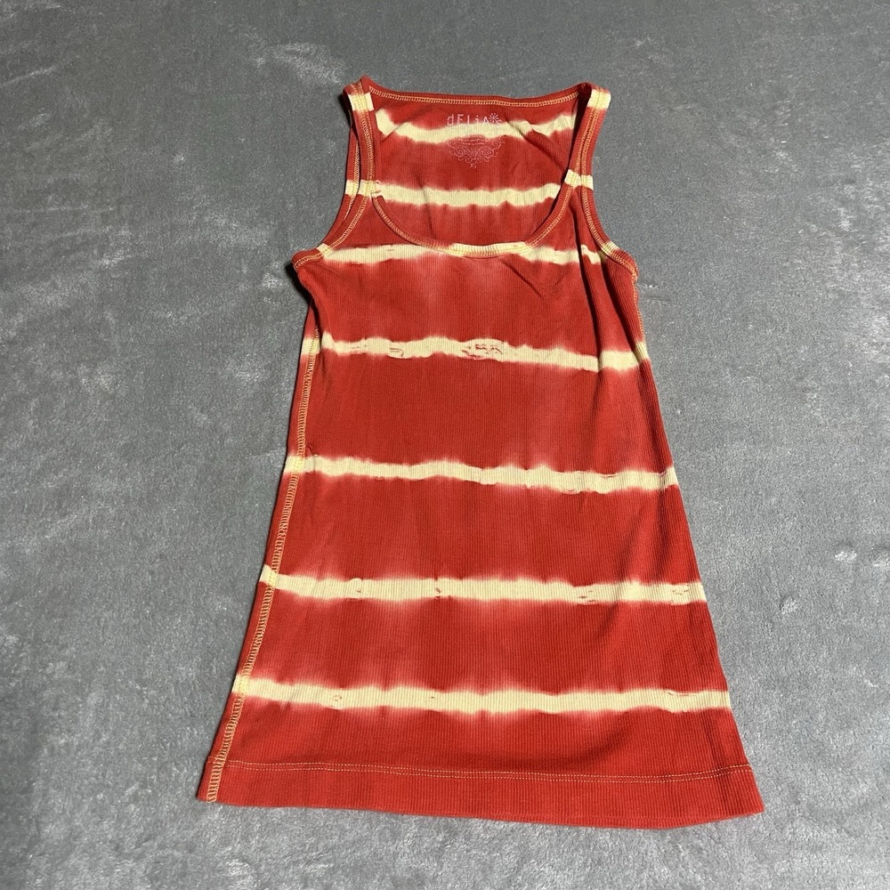 Y2K Delias Tank Top Womena‎ XS Red Tie Dye Ribbed Fitted Grunge Boho